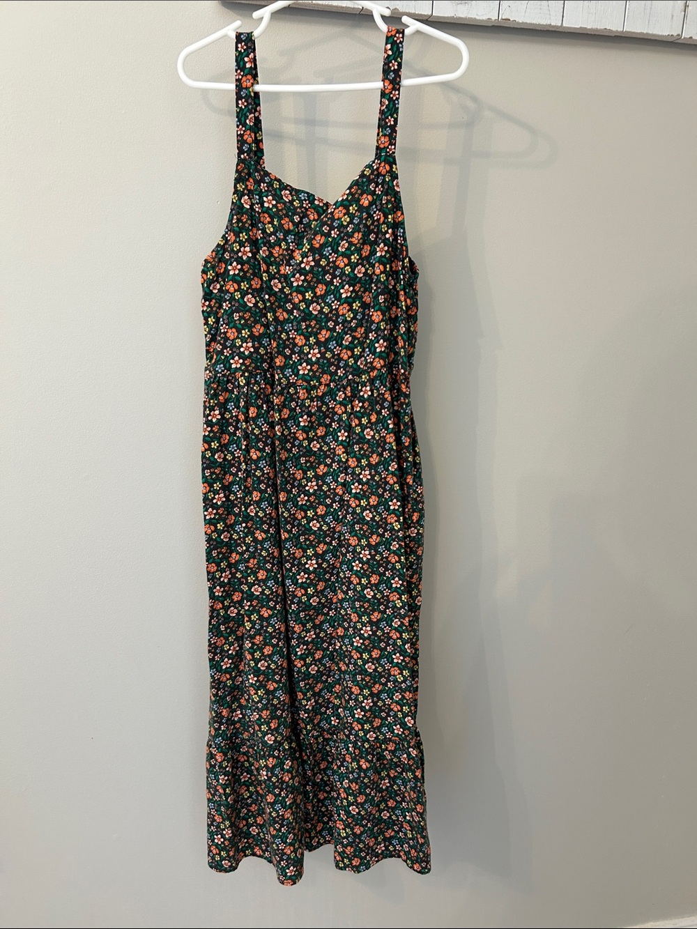 Floral Midi Sundress in Black with Orange & White Flowers